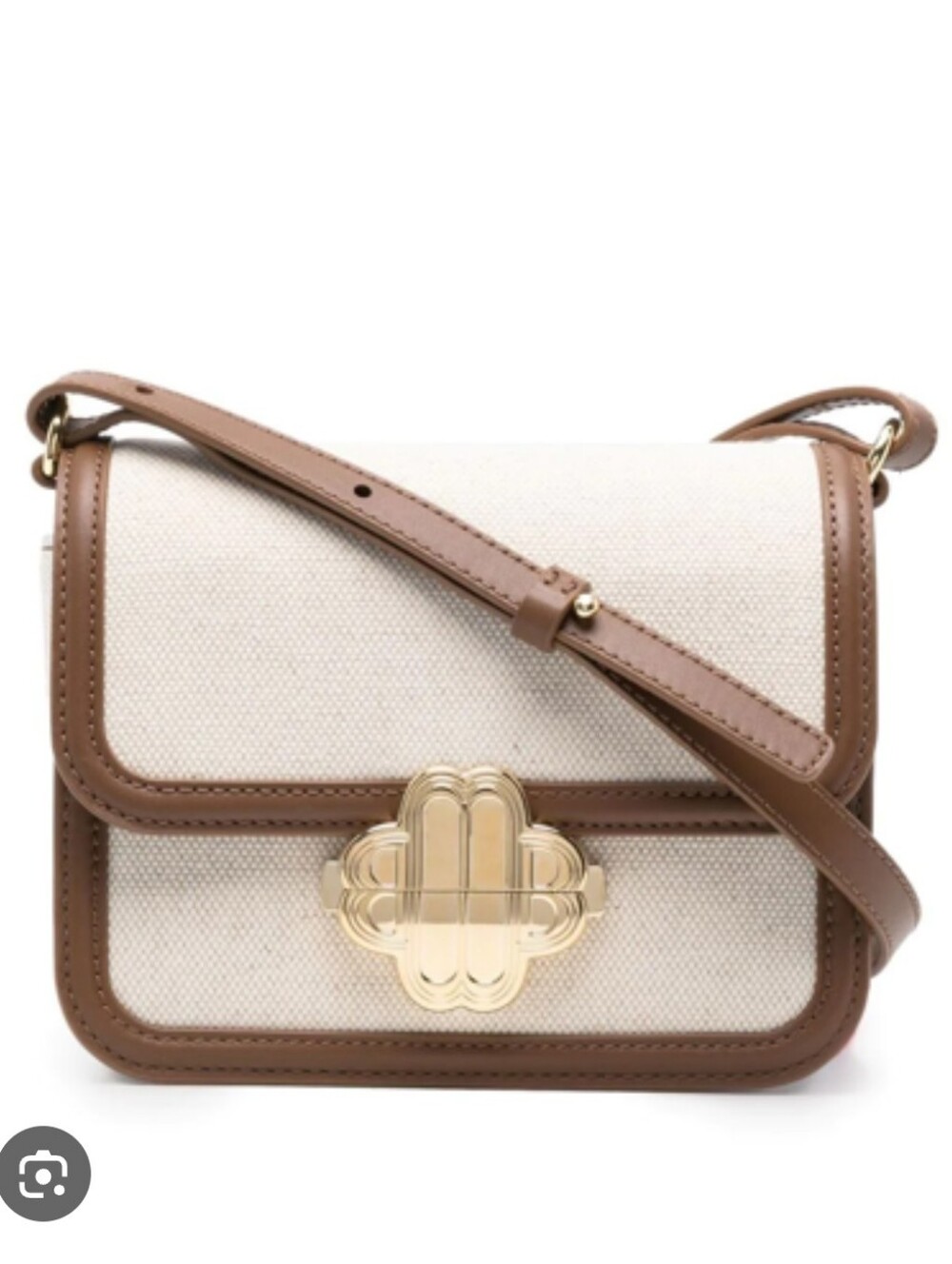 Maje Clover Mini Resort Canvas Leather Crossbody Bag Cream Brown
